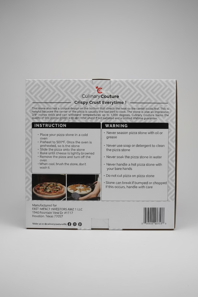 Culinary Couture Pizza Baking Stone — 14" Round, 3/4" Thick Cordierite