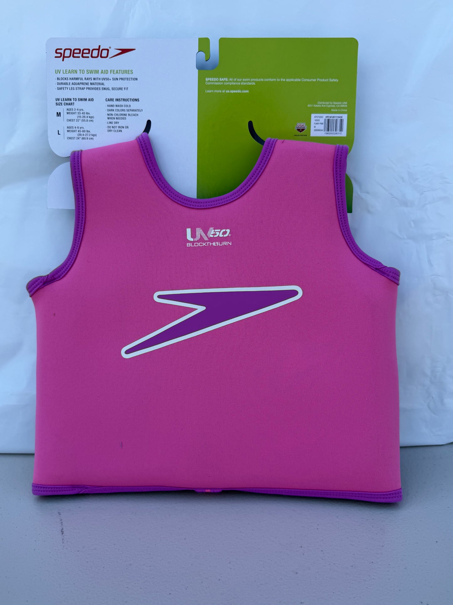 Speedo Kids UV Learn-to-Swim Vest — Size M (Ages 2–4), Pink Girl Power Print